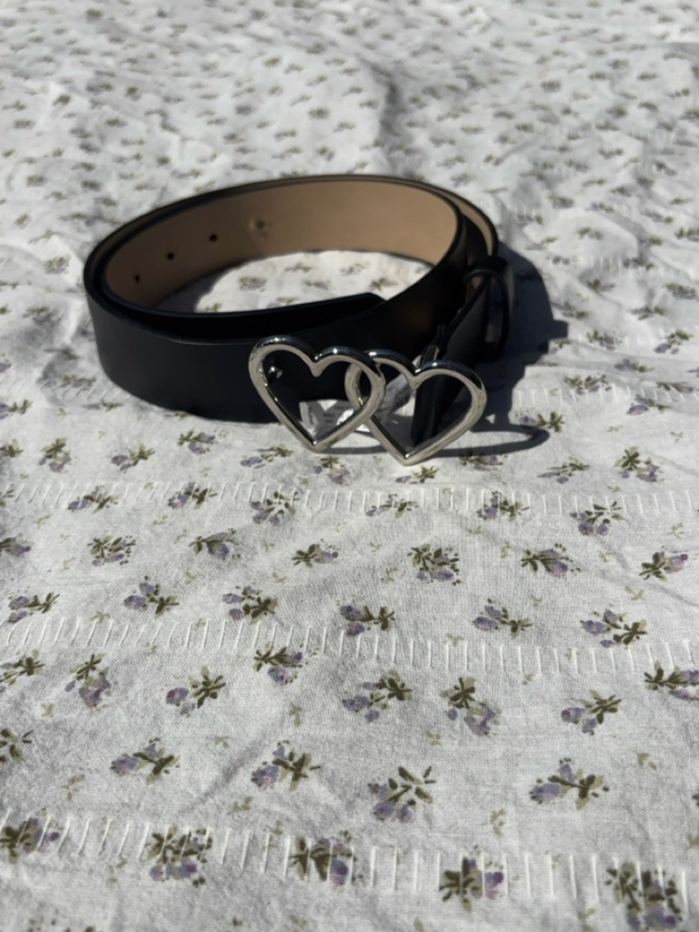 wild fable Black Belt with Double Heart Silver Buckle